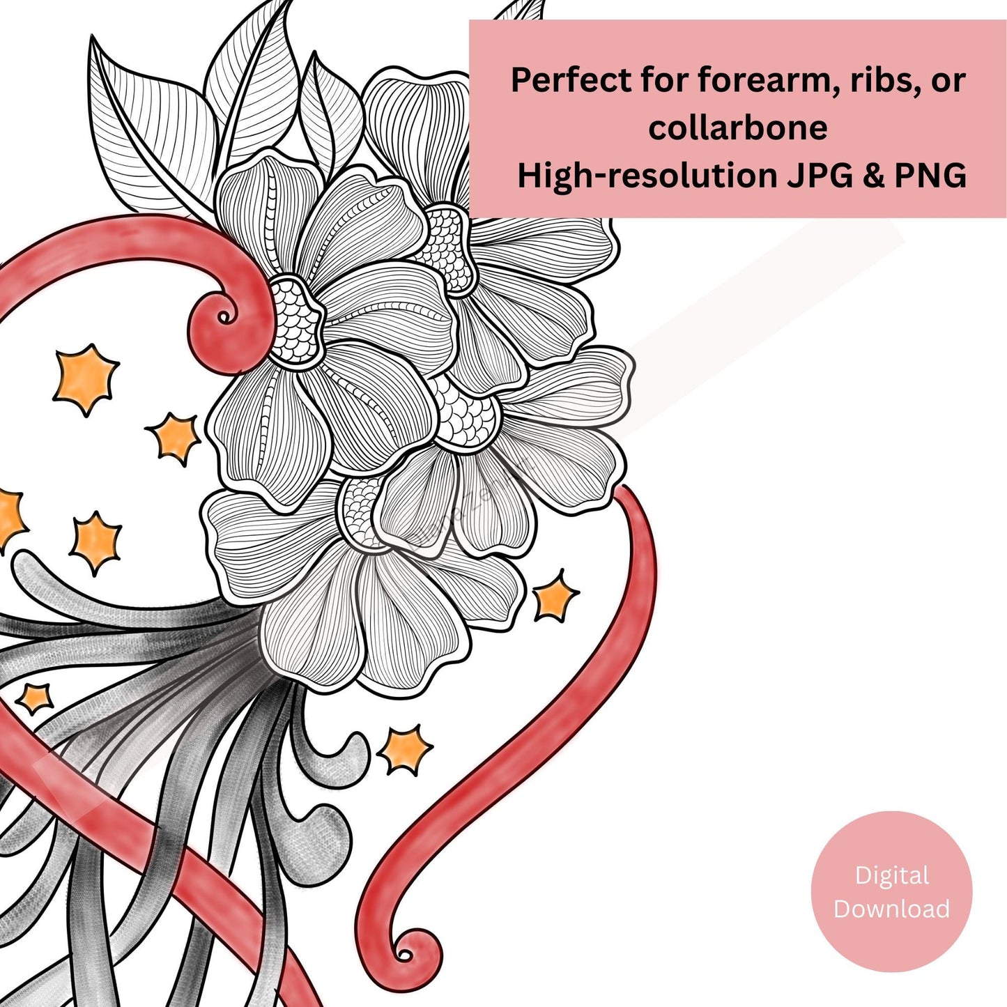 Heart flower tattoo design preview for gentle meaningful tattoos