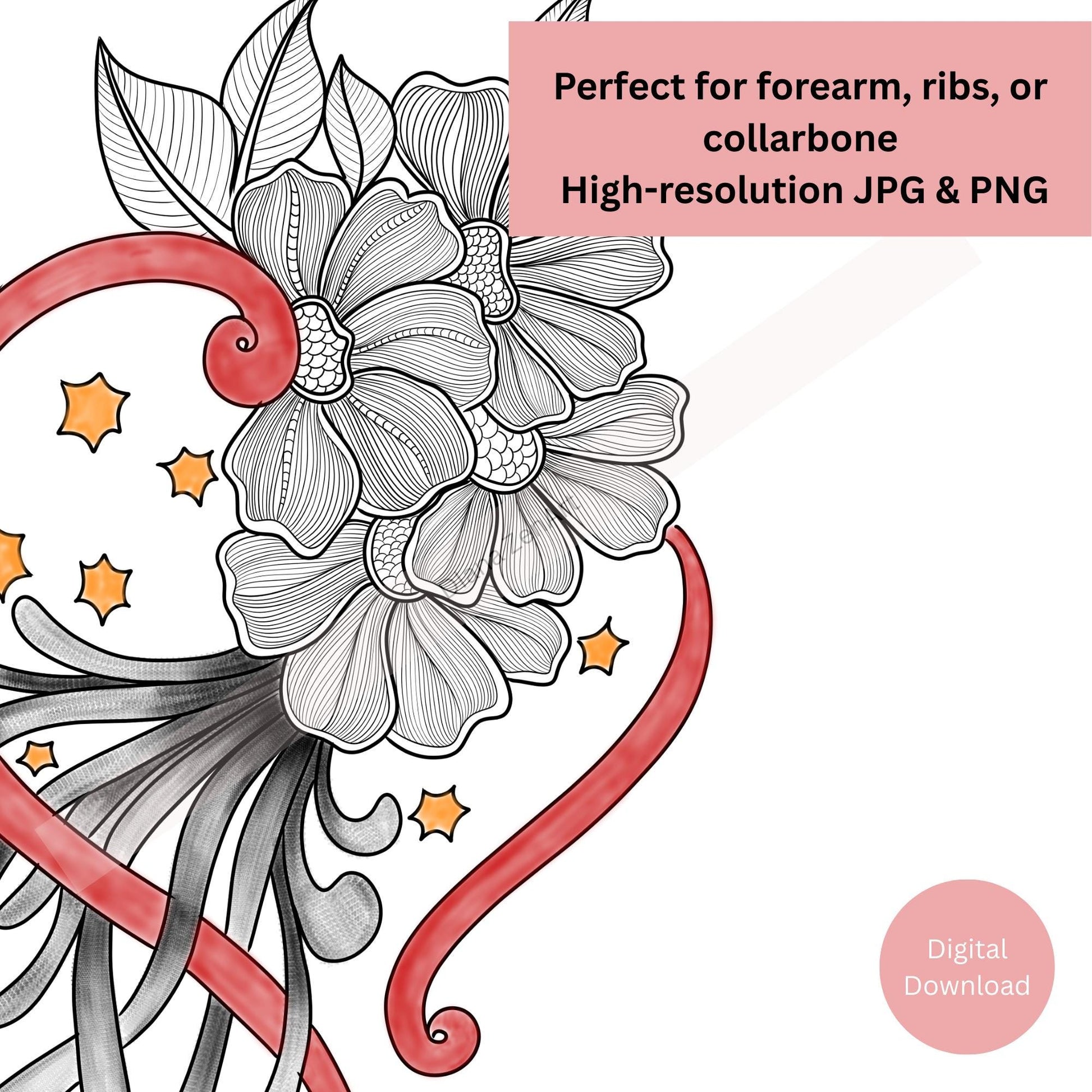 Heart flower tattoo design preview for gentle meaningful tattoos