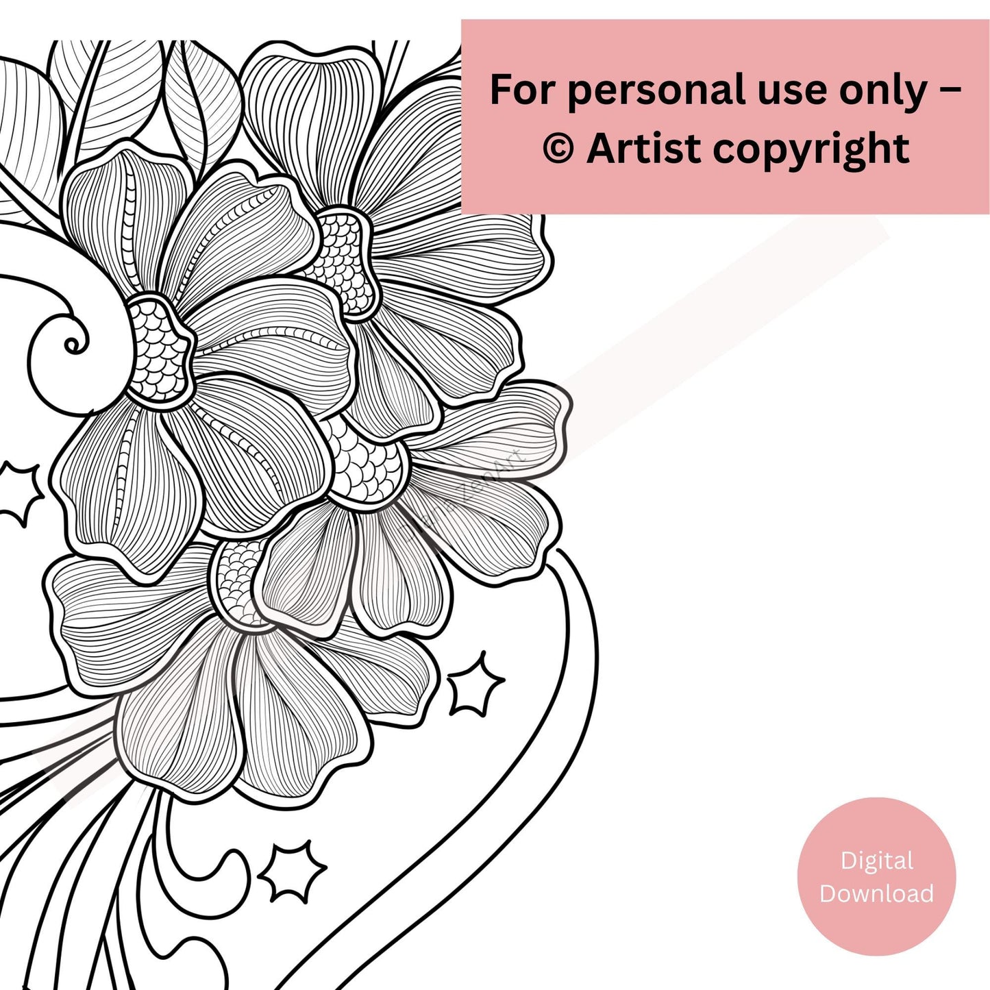 Close-up of heart flower tattoo showing delicate line art detail