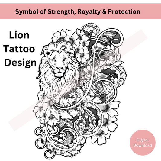 Line art lion tattoo highlighting bold and powerful symbolism
