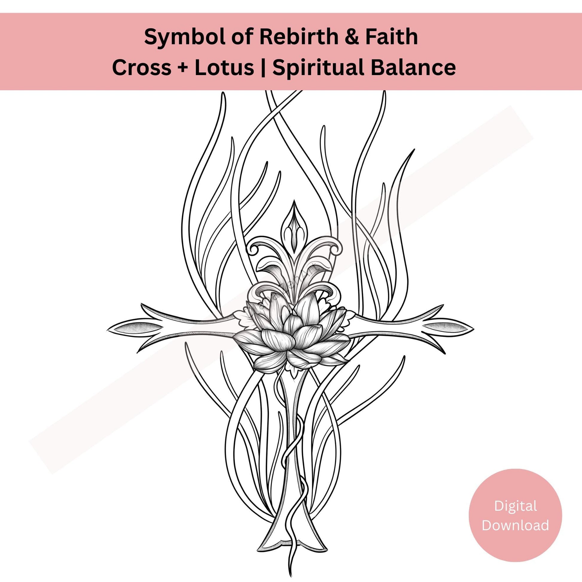 Lotus and cross tattoo design preview for spiritual and faith based tattoos