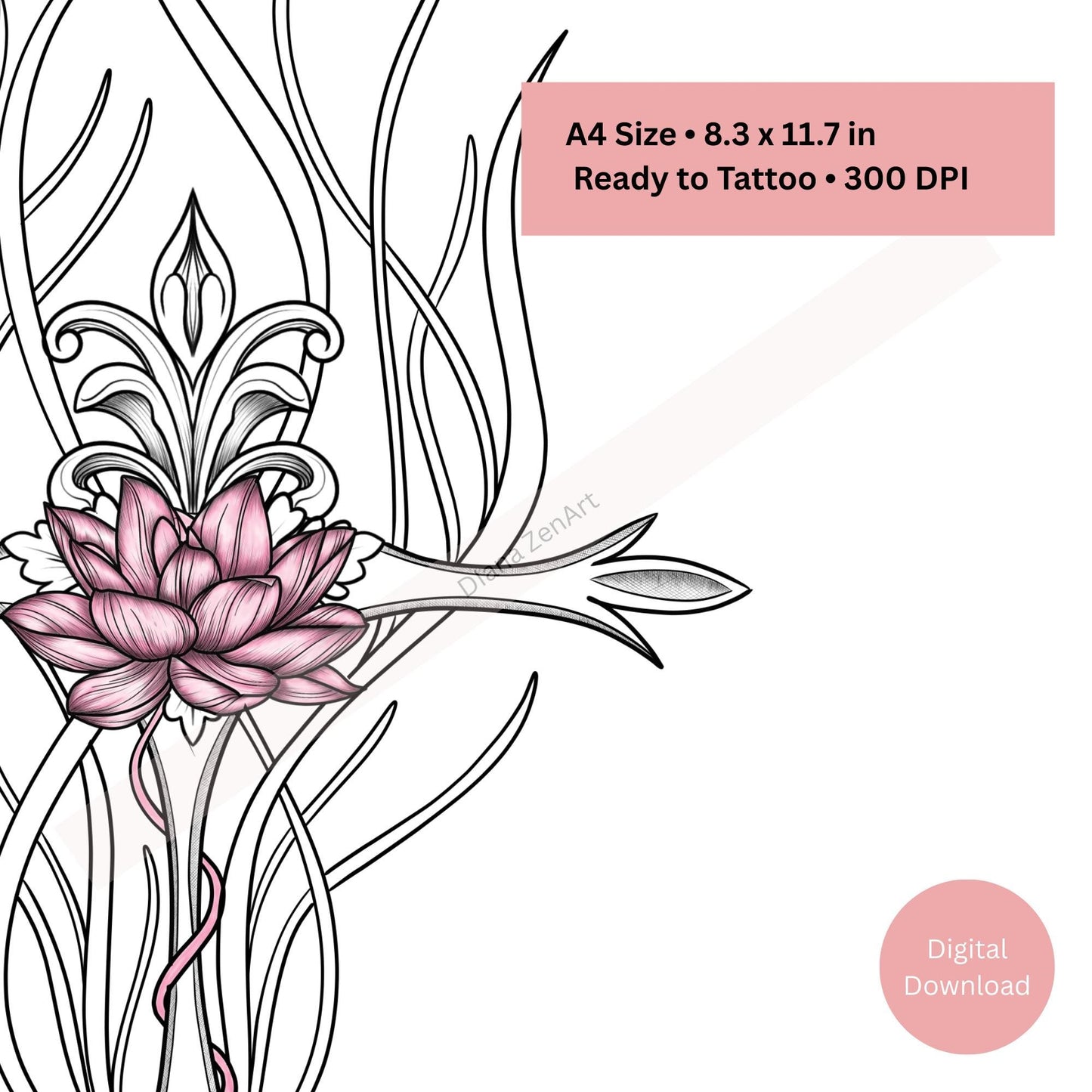 Line art lotus and cross tattoo showing balanced spiritual symbolism