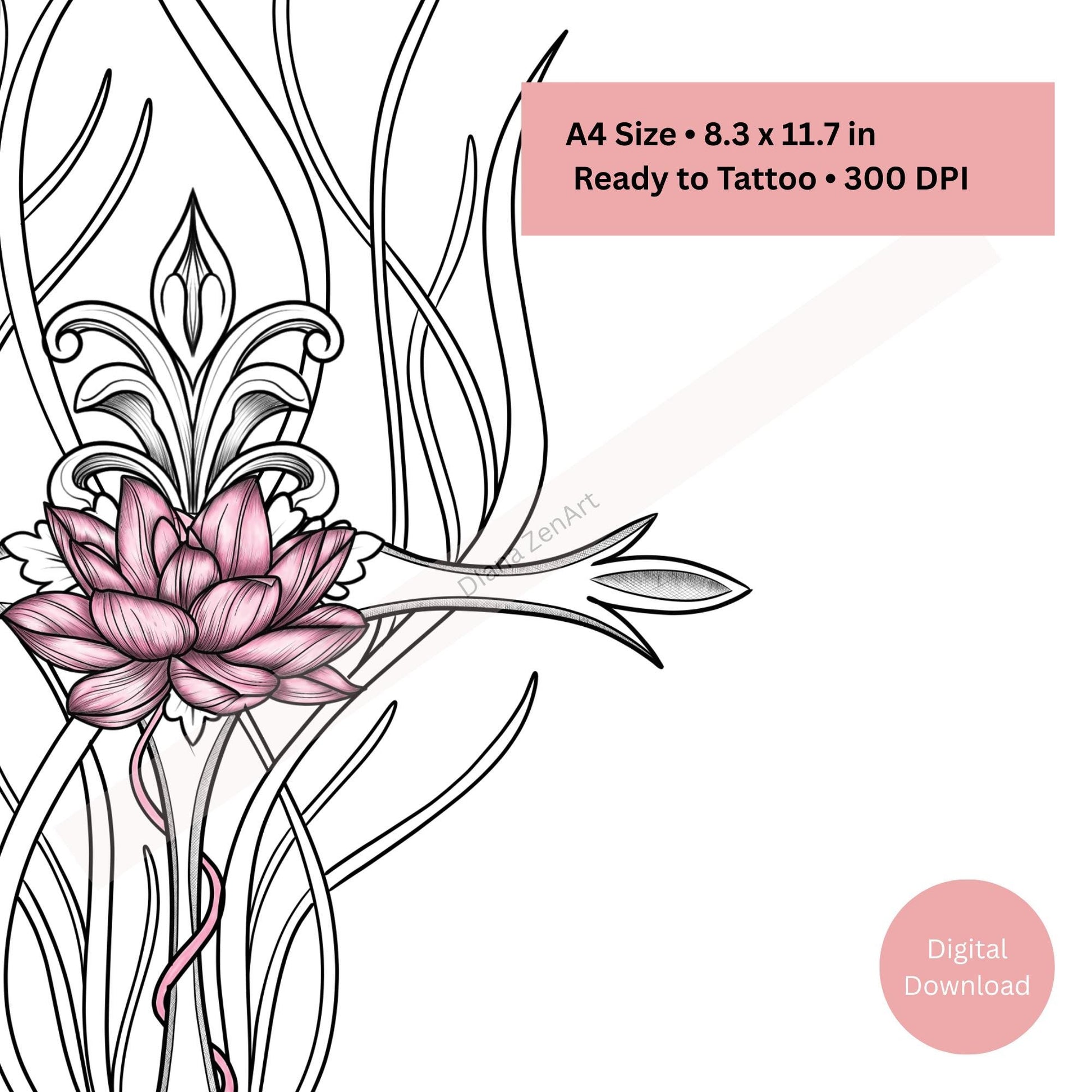 Line art lotus and cross tattoo showing balanced spiritual symbolism