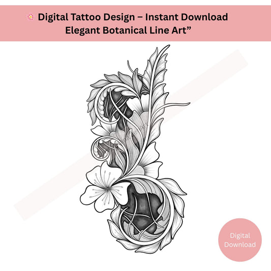 Minimal floral line art botanical tattoo with elegant composition
