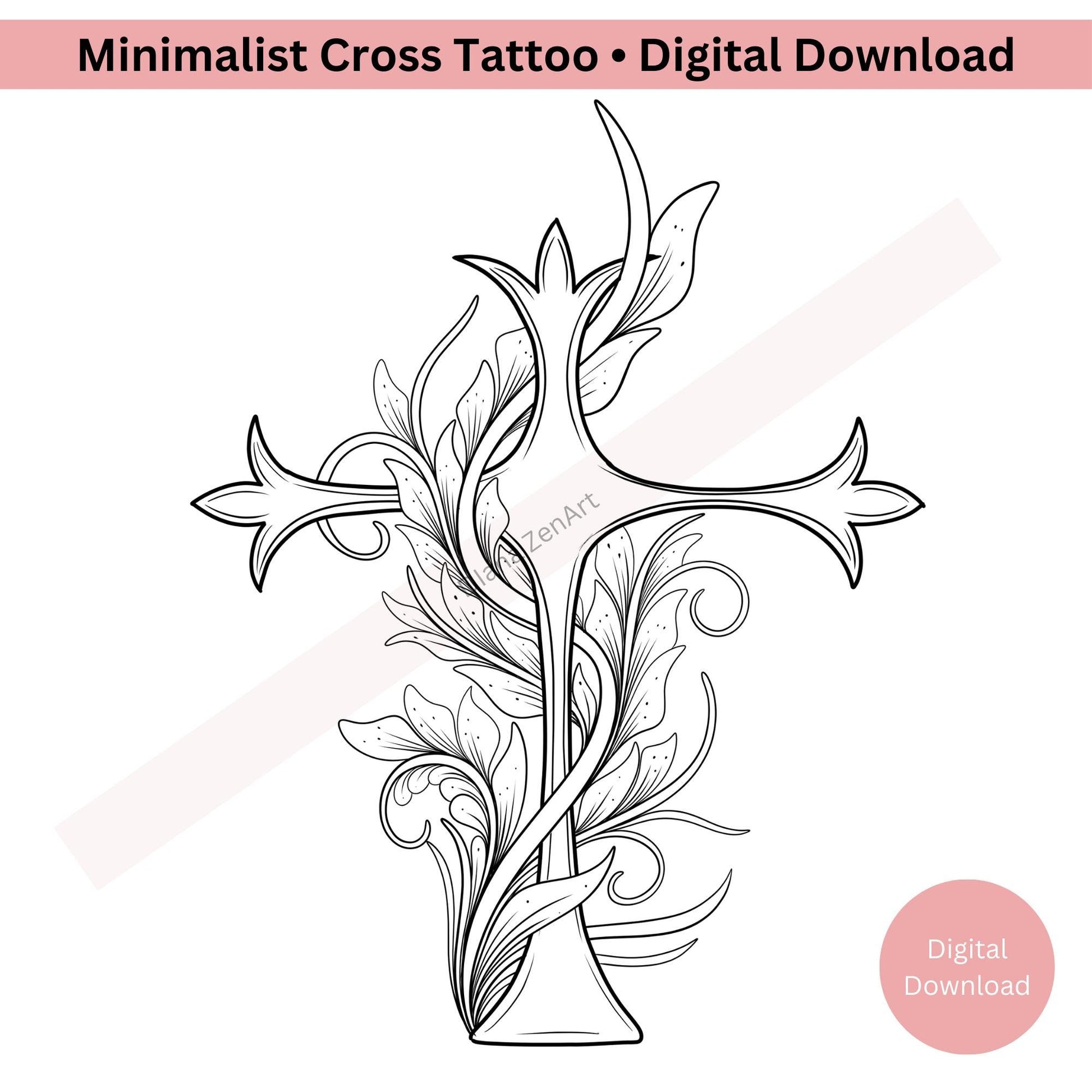 Minimalist cross tattoo design symbolizing simple faith in line art style