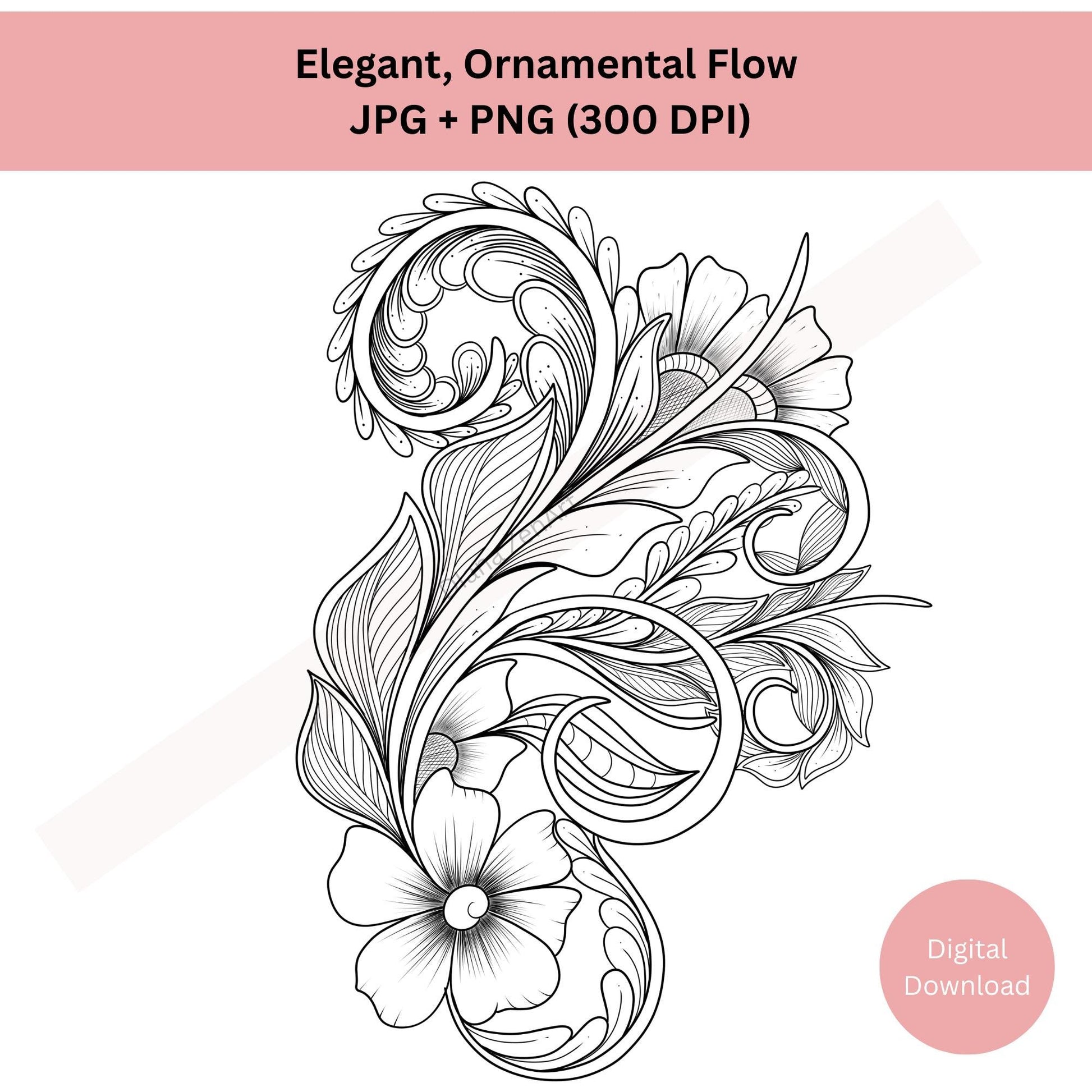 Ornamental floral tattoo design with elegant decorative line art