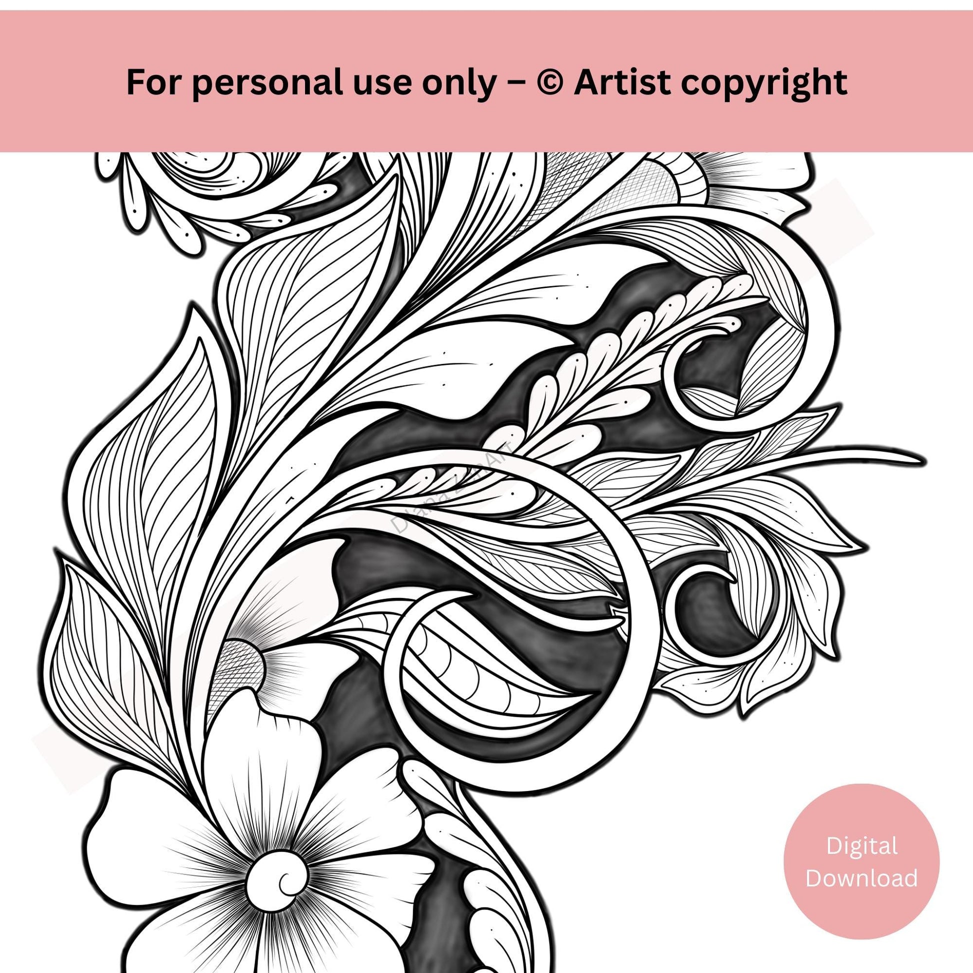Close-up of ornamental floral tattoo showing refined decorative detail