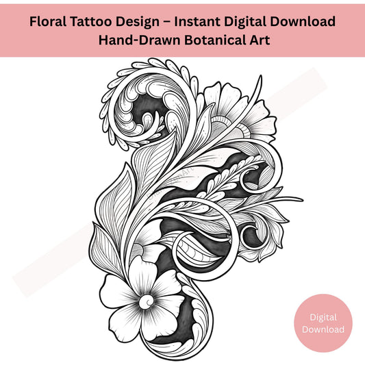 Decorative ornamental floral tattoo with symmetrical line art details