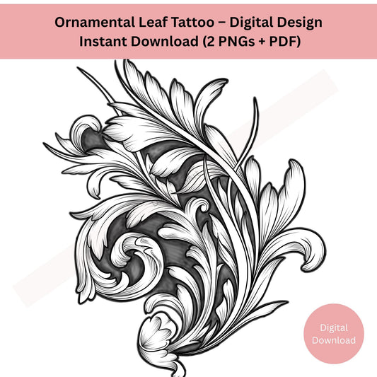 Organic ornamental leaf tattoo showing decorative natural
