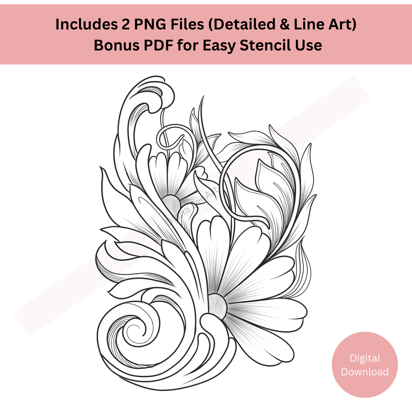 Ornate baroque tattoo line art with intricate decorative details
