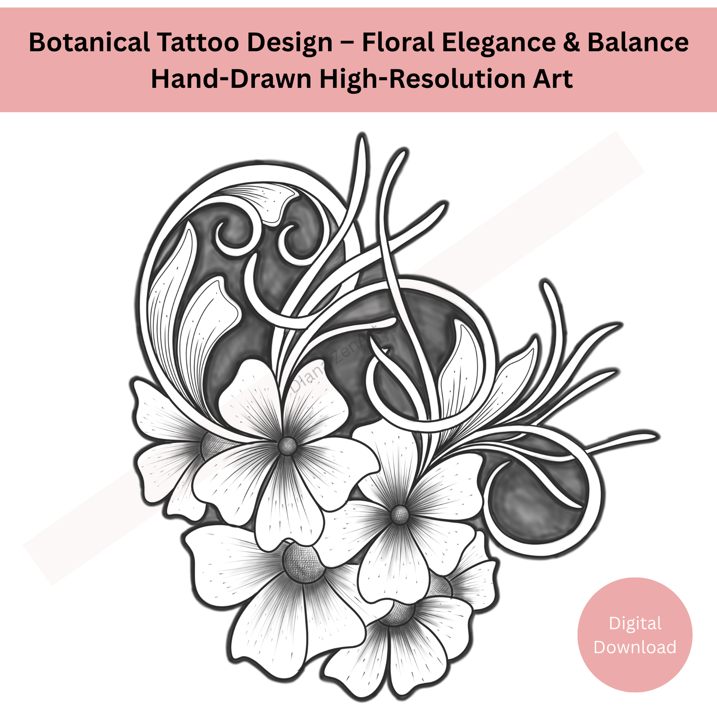 Refined botanical flower tattoo with soft line art detailing
