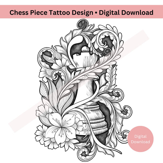 Line art chess piece tattoo representing control and strategic thinking
