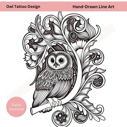Symbolic owl tattoo design representing wisdom and awareness
