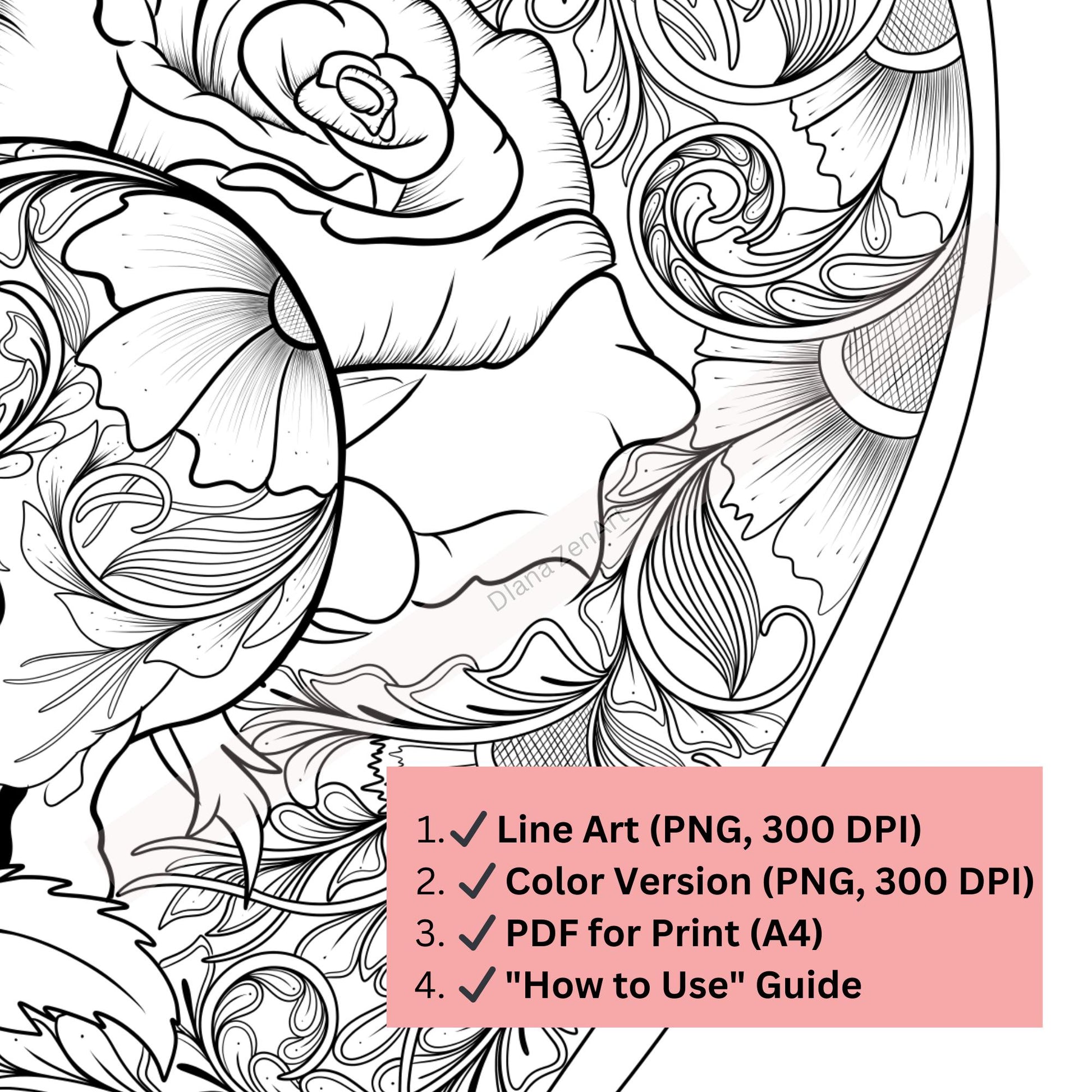 Symbolic skull and rose tattoo design showing contrast between beauty and mortality
